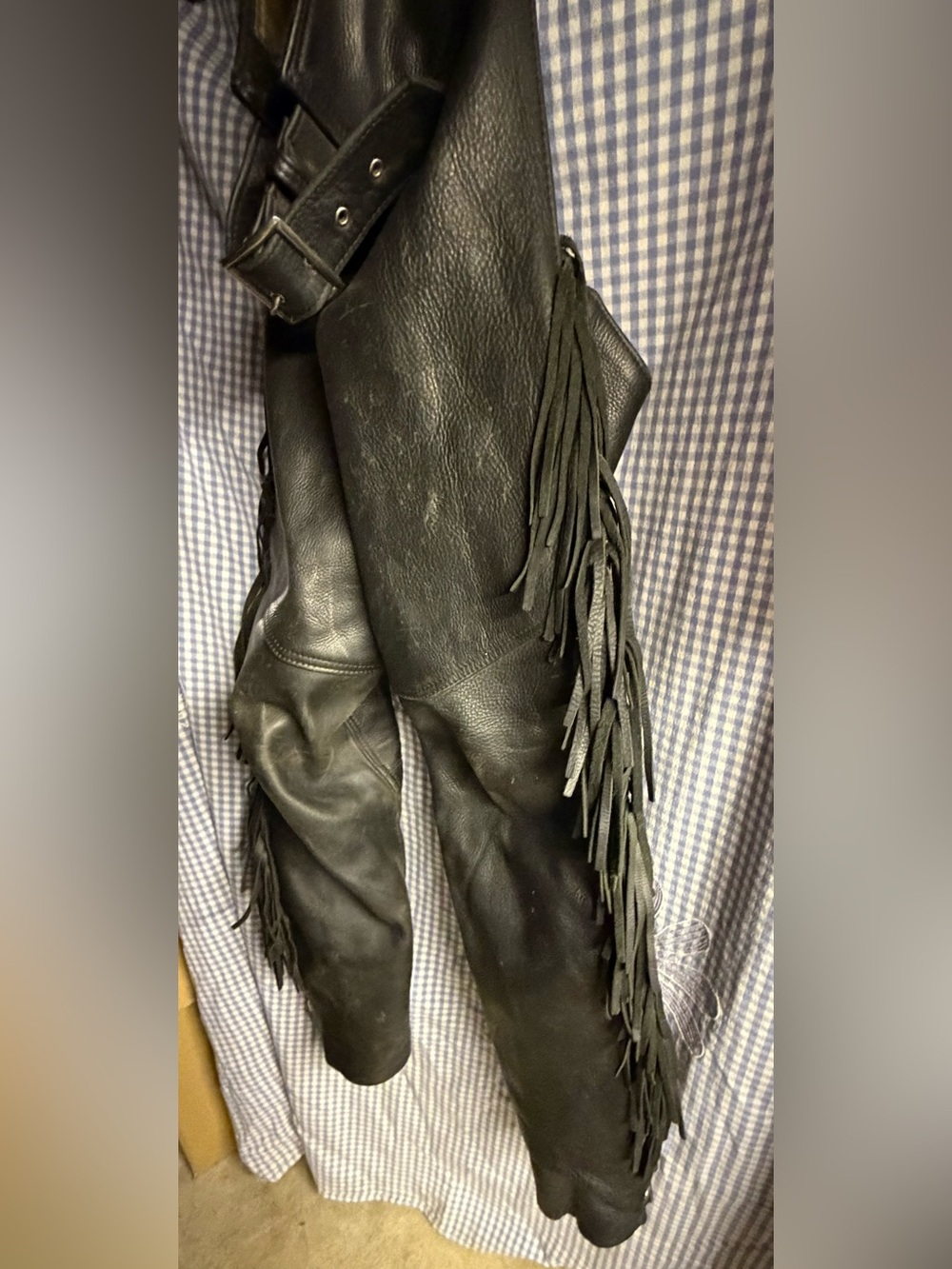 Black Fringe Leather Women’s Jeans - Classic Moto Style